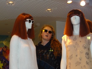 I usually never find manikins with hair, much less red hair!! So naturally, I got up there with them and took a picture :)